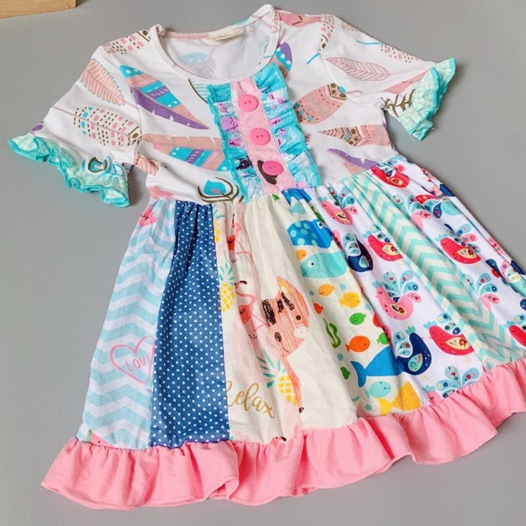 Boutique Feathers Multi Print Ruffle Dress - Picture 2 of 4